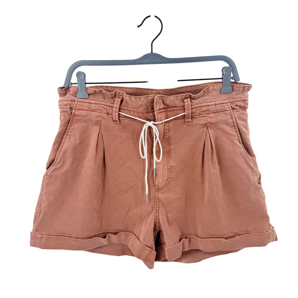 Paige Carly Drawstring Paperbag Waist Shorts Brown Lyocell‎ Pleated Cuffed 31 12